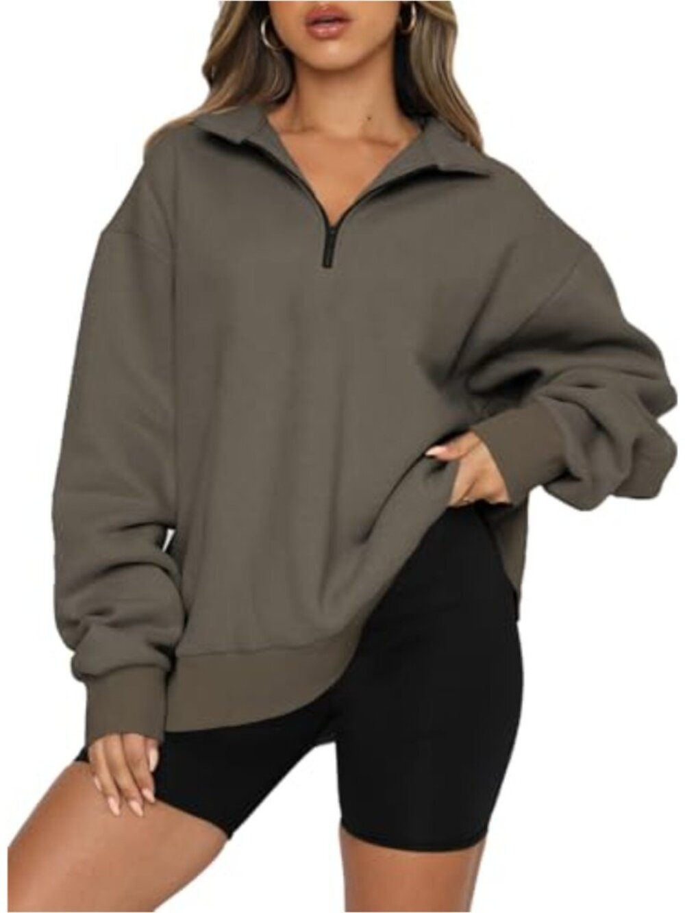 Oversized Half Zip Fleece Pullover Sweatshirt Workout Top